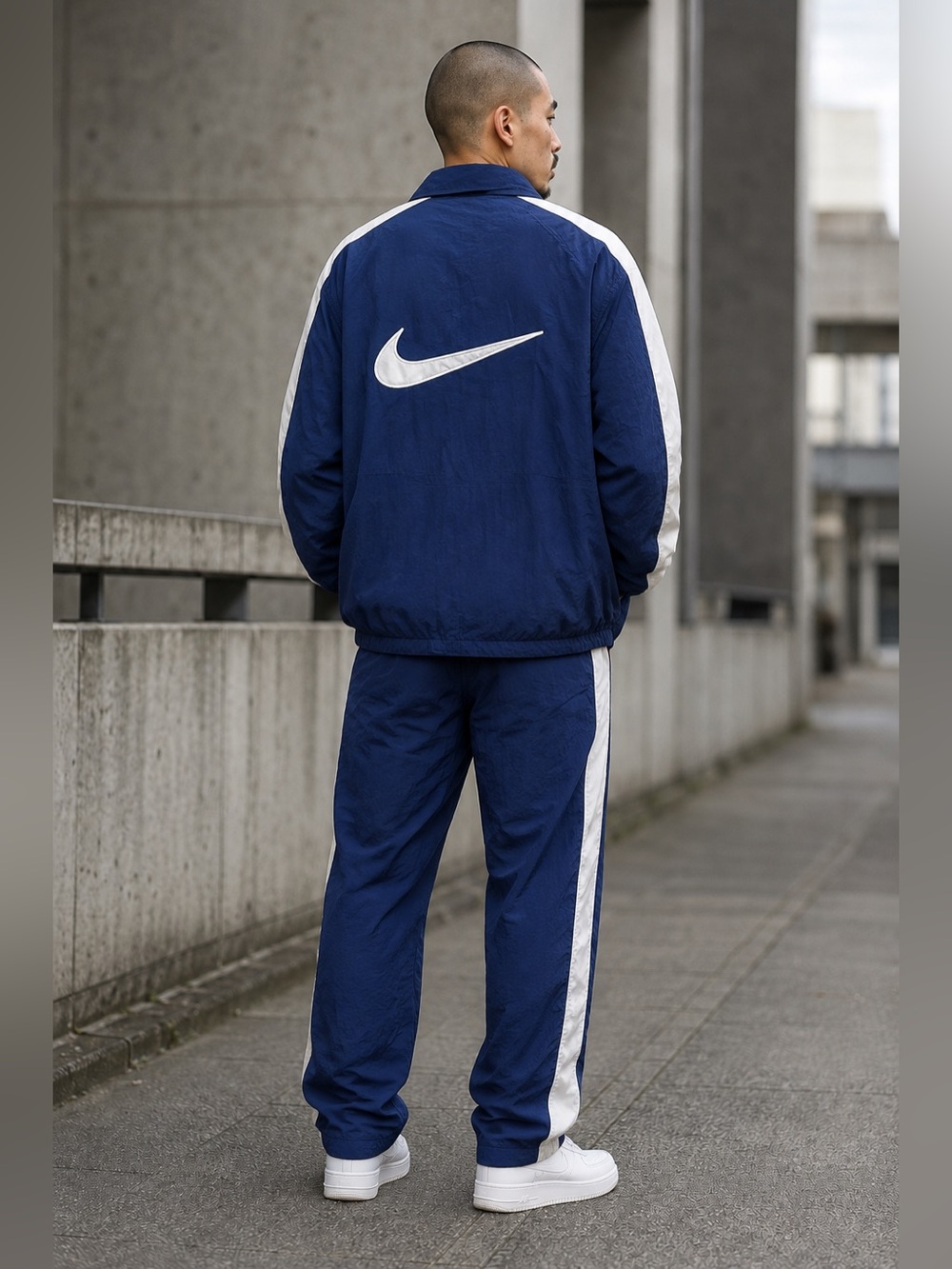 Vintage 90s Nike Tracksuit Set Men’s M Navy White Big Swoosh Windbreaker
